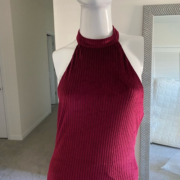 FOREVER 21 BURGUNDY RIBBED HALTER MAXI DRESS SIZE S NWT - Picture 3 of 8